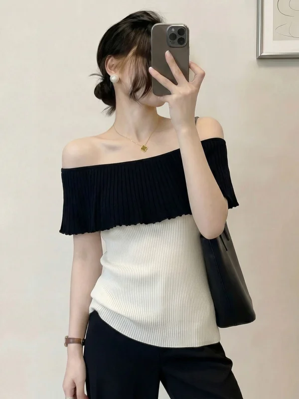 Pleated  One Shoulder Short Sleeve T-Shirt Women's Summer New Style plus Size Beautiful Small Shirt Elegant Top