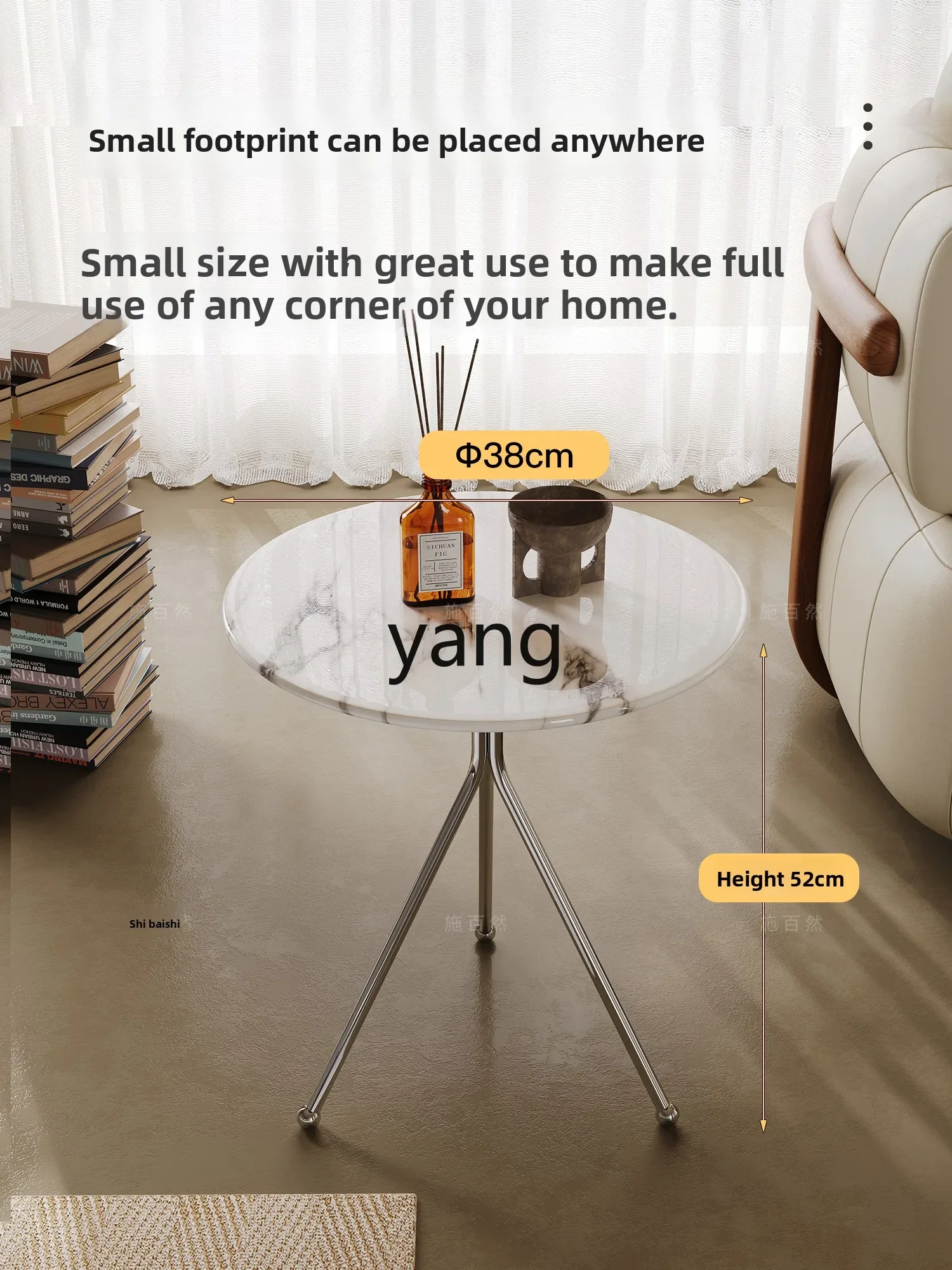 LH  minimalist natural stone sofa small coffee table round light luxury high-grade stainless steel small table