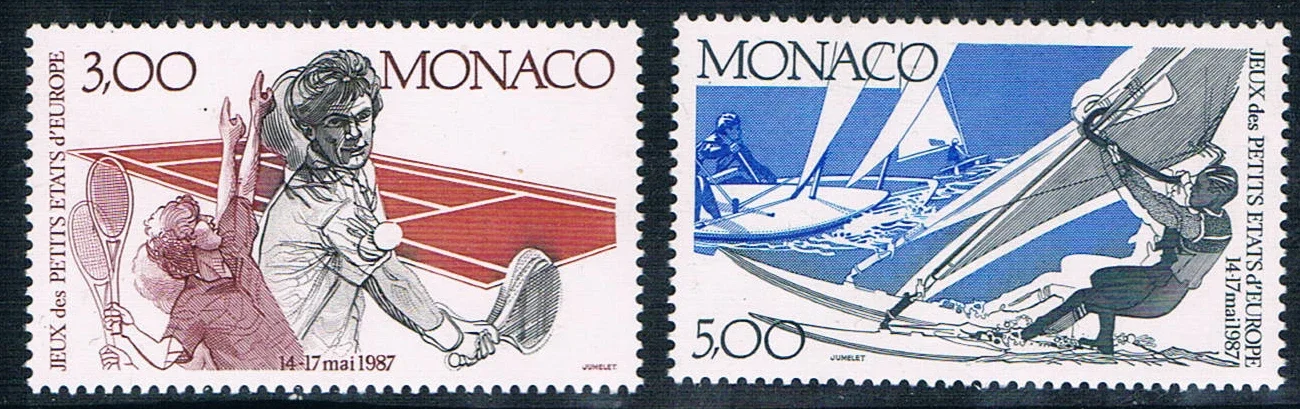 2Pcs/Set New Monaco Post Stamp 1987 Tennis Sailboat Engraving Stamps MNH