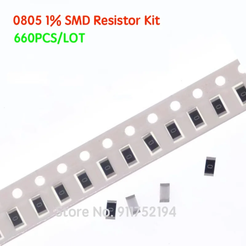 660PCS/LOT 0805 SMD Resistor Kit Sample Kit  Assorted Kit 1ohm-1M ohm 1% 33valuesX 20pcs=660pcs