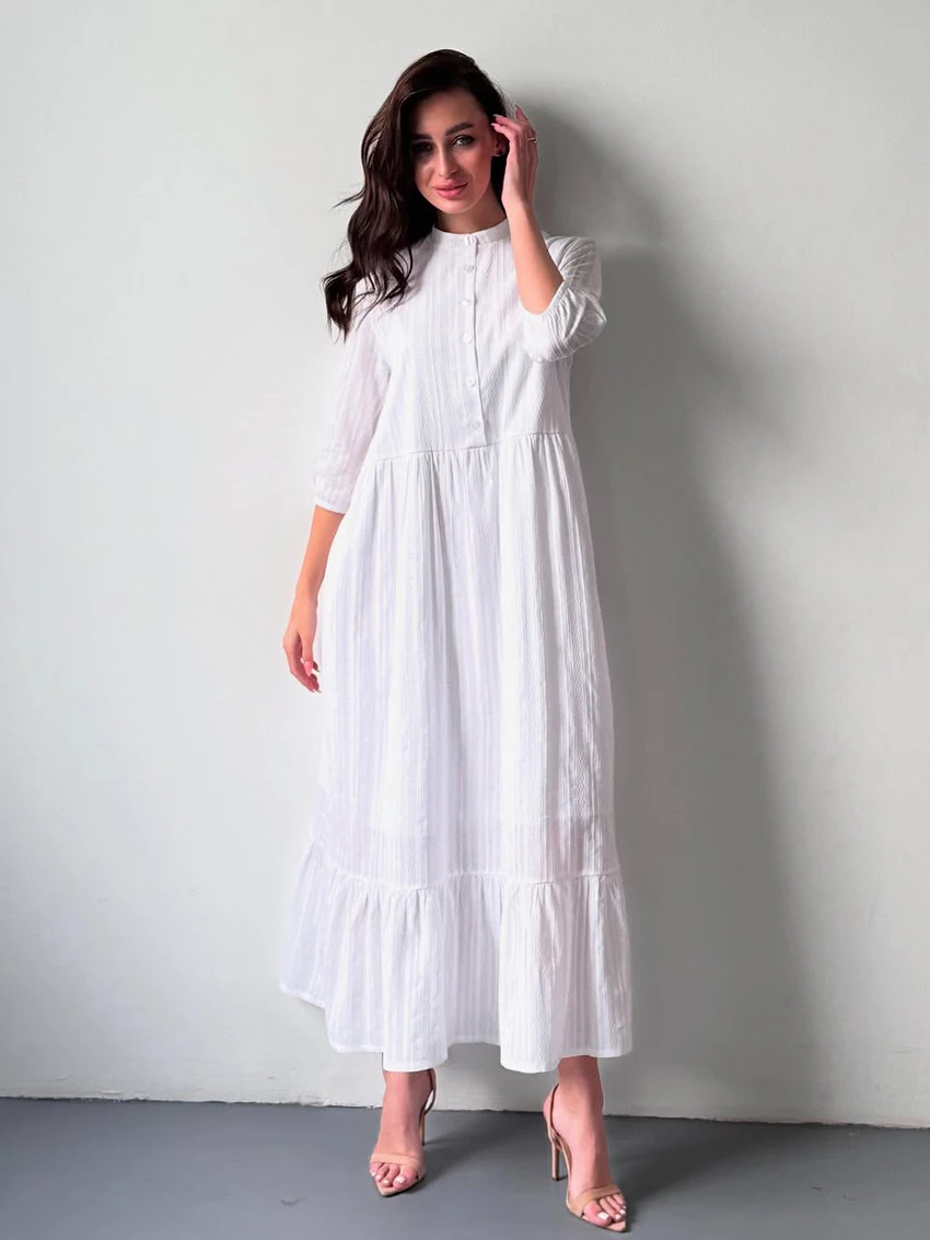 

Marthaqiqi Cotton Casual Women Sleepwear O-Neck Nightgown Three Quarter Sleeve Pajamas Ankle-Length Dress Loose Ladies Nightwear