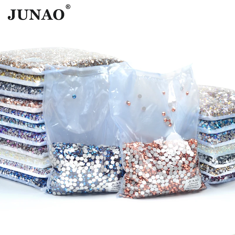 JUNAO Wholesale 100Gross SS6 SS20 Crystal AB Glass Rhinestone In Bulk Non Hot Fix Strass Appliques Flat Back Stones Nail Charms