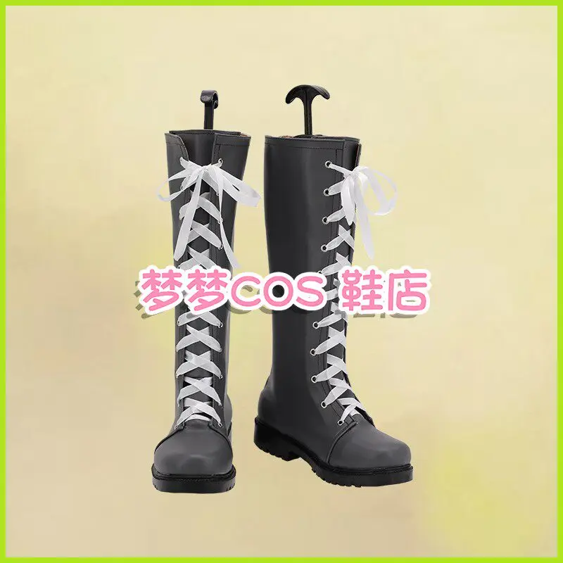 Anime Promise of Wizard Snow White Cosplay Shoes Black Medium-long PU Leather Flat Sole Boots For Halloween Carnival