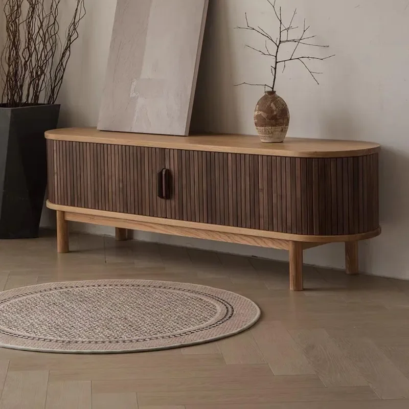 Japanese Solid Wood TV Stand with Roller Shutter Modern Storage Cabinet for Living Room Small Apartment Audio Visual Console