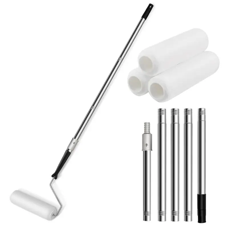 

Y1UD Multifunctional Long Household Wall Painting Tool Paint Roller Extension Poles with 3 Brush Heads Wall Painting Brush
