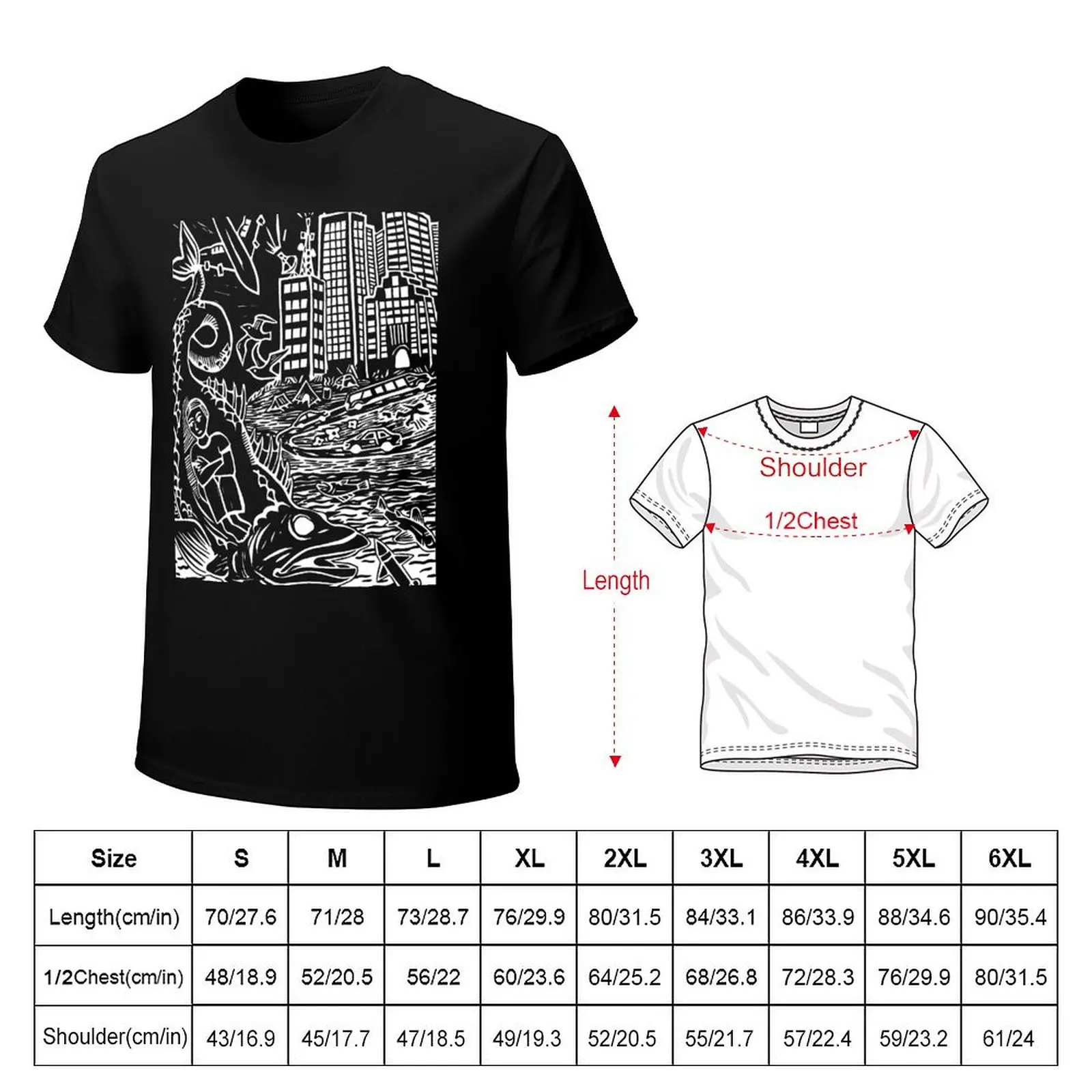 Jonah Linocut Art- White Ink T-Shirt Plus Size Summer Short Sleeve T-Shirt