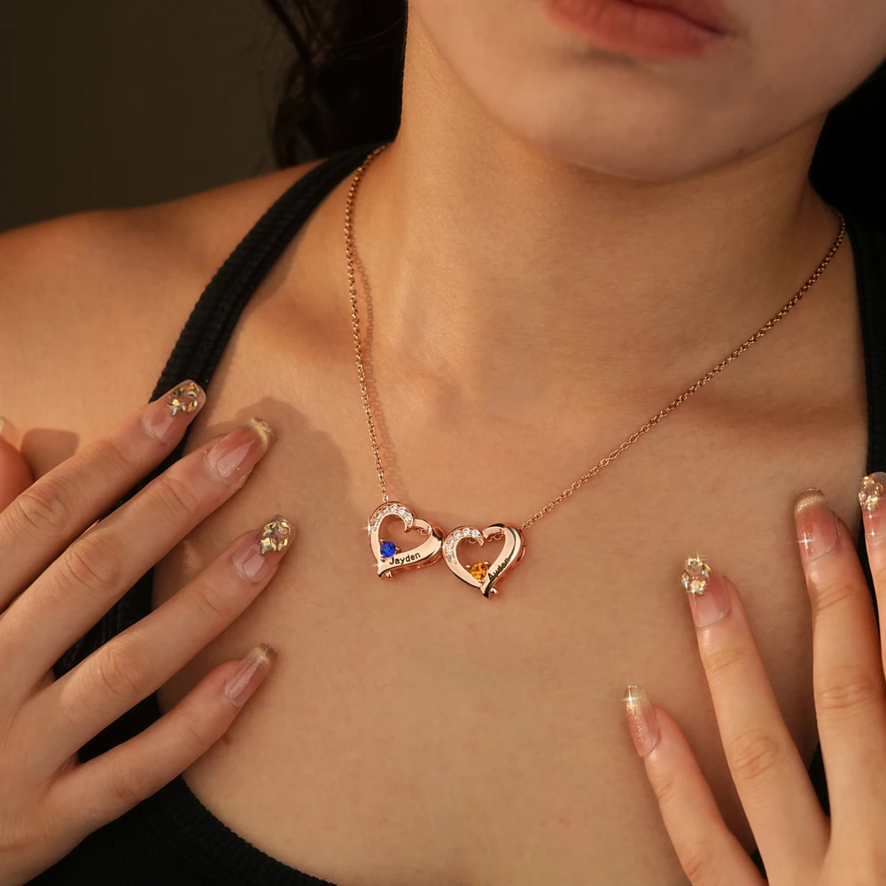 أسماء مخصصة القلب قلادة قلادة مع حجر الميلاد حجر الولادة قلادة مجوهرات شخصية هدية هدية عيد الأم #4