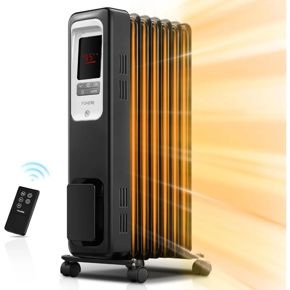 Calentador de radiador lleno de aceite para uso en interiores, habitaciones grandes, seguro con termostato, calentador de espacio silencioso y eficiente en energía de 1500W