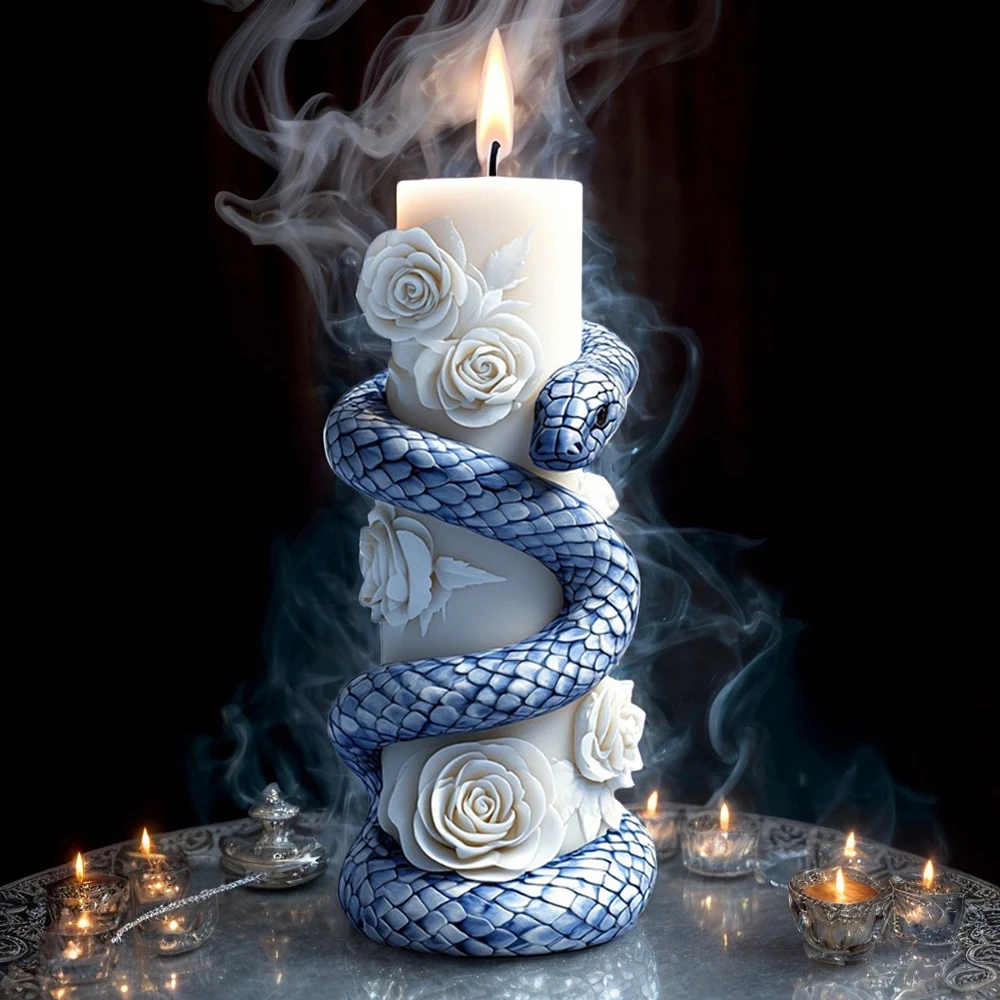 

1 шт., комбинированная цилиндрическая силиконовая форма с тиснением цветов и змей, поделки для ароматерапии ручной работы для украшения дома