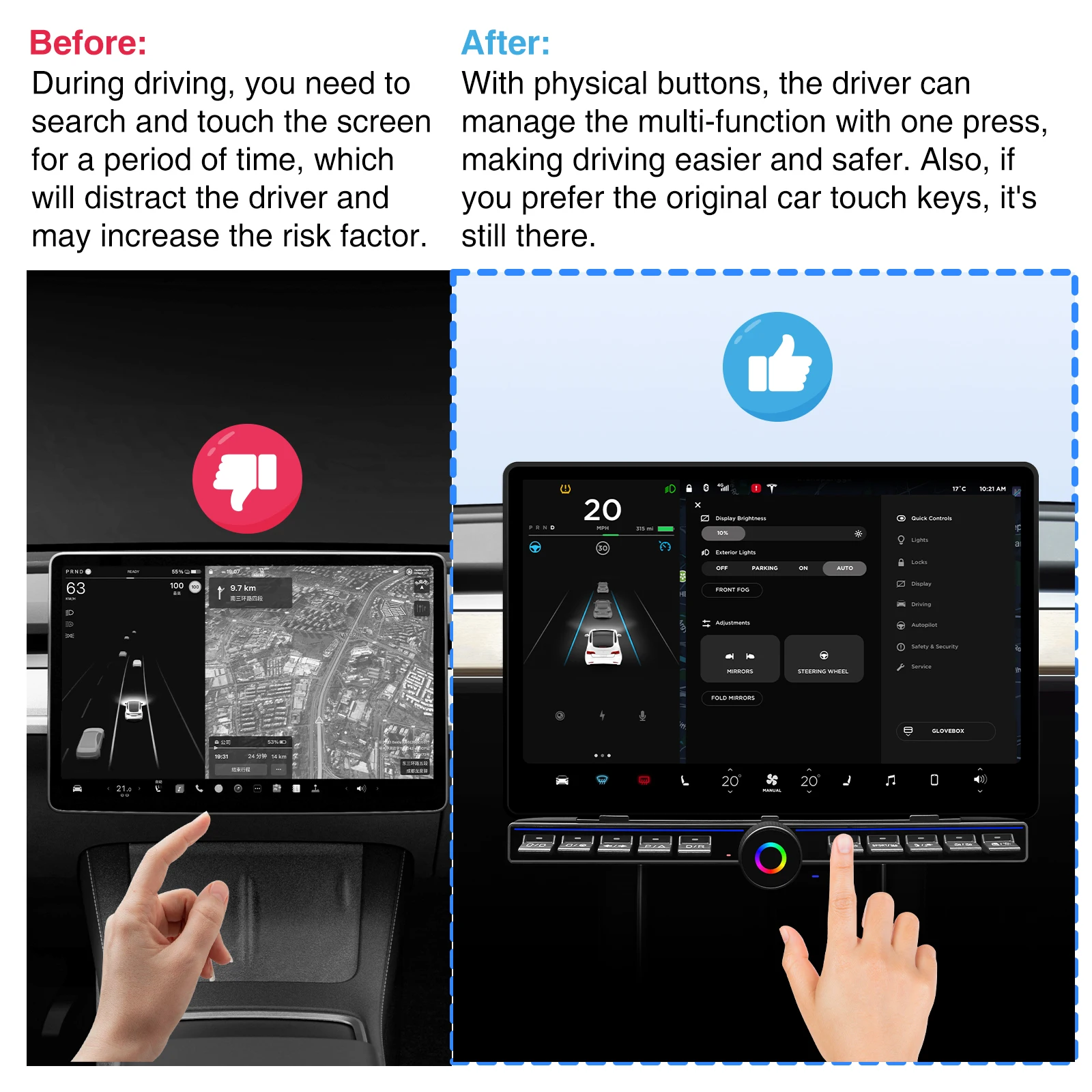 Physical Buttons for Tesla Model 3 Y Highland Ctrl Bar Shortcut Smart Controls Multi Function Panel in Center Console  2017/2024