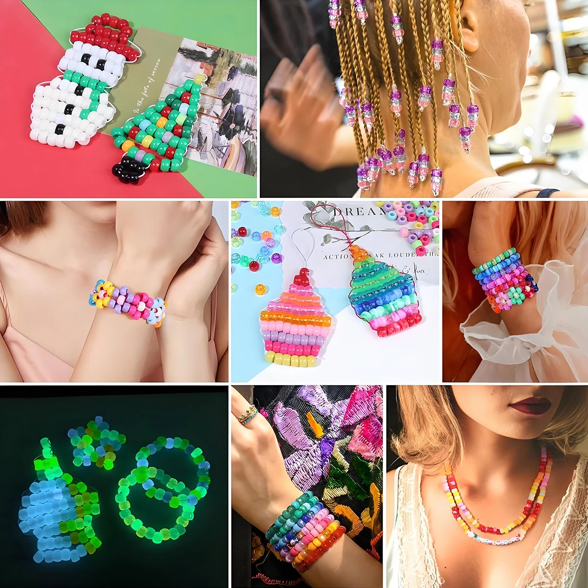 300+pcs Multi-Color Glow-in-the-dark Pony Beads Set for DIY Hair Braiding Friendship Bracelets & Crafts Plastic Horse Beads Loos