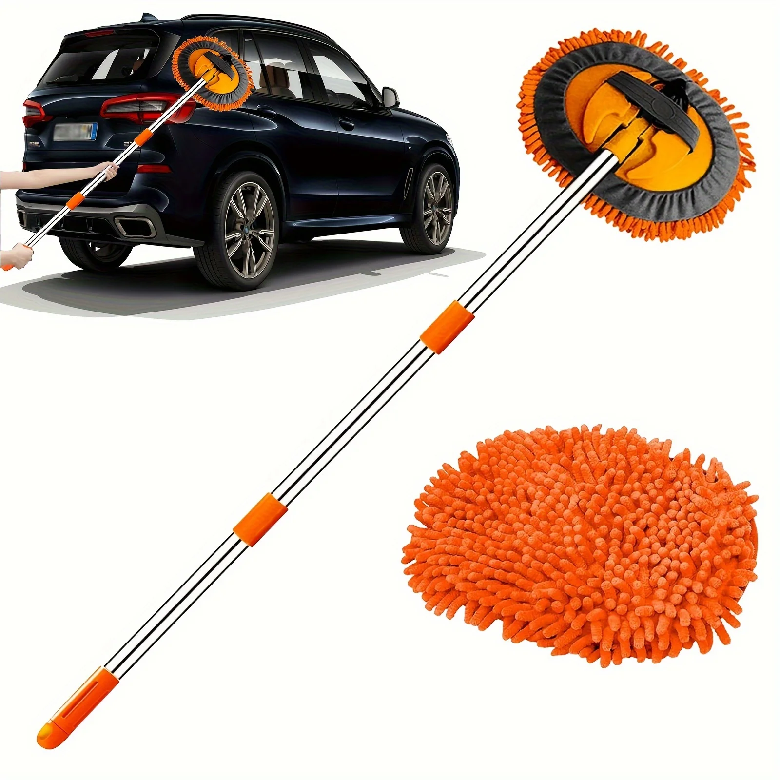 1-teiliges Mikrofaser-Autowaschpinsel-Mopp-Set, Chenille-Mikrofaser-Schwamm-Staubwedel, keine Farbschäden, keine Kratzer, langer Griff, 2-in-1