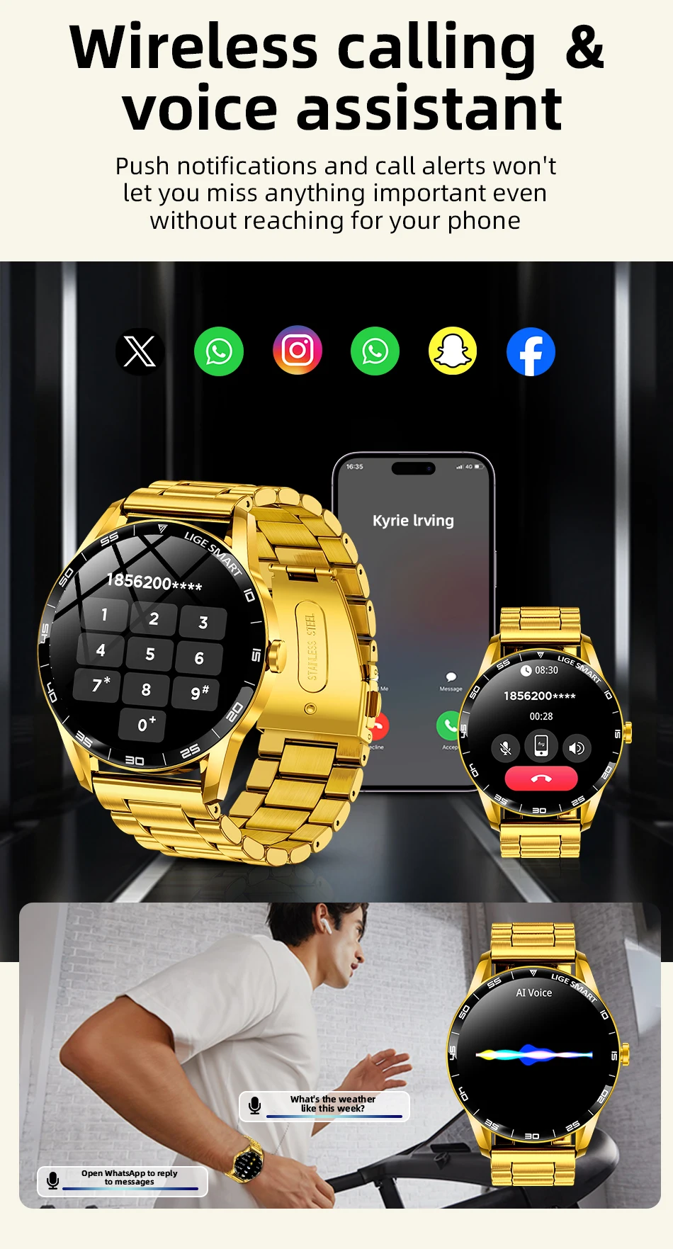 LIGE 2026 New Smartwatch Men 1.38" HD Bluetooth Call Heart Rate Monitor Waterproof Sport Smart Watch Women For Android iOS Phone