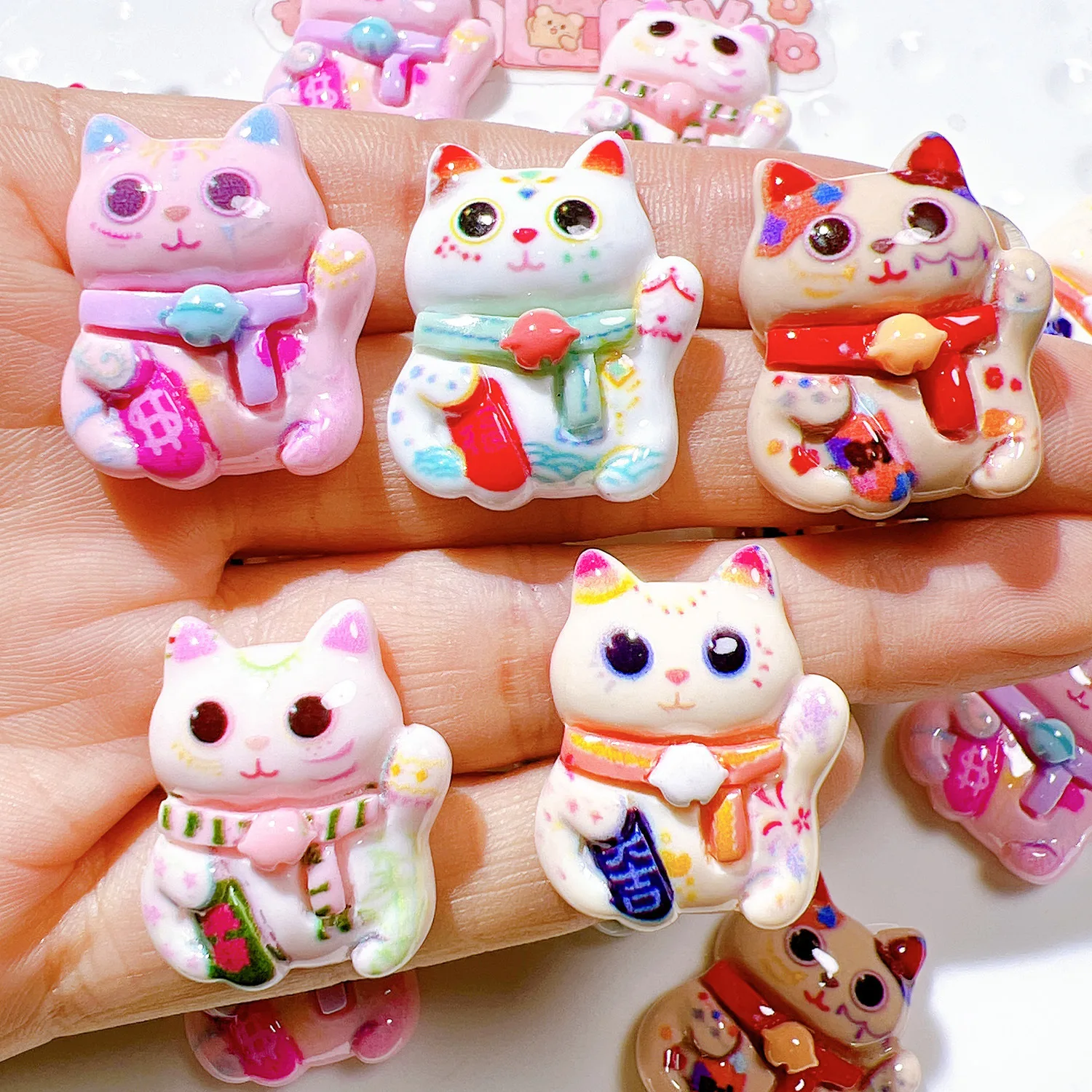 10 Pcs New Cute Cartoon Cat Series Flat Back Resin Scrapbooking DIY Jewelry Hairpin Craft Decoration