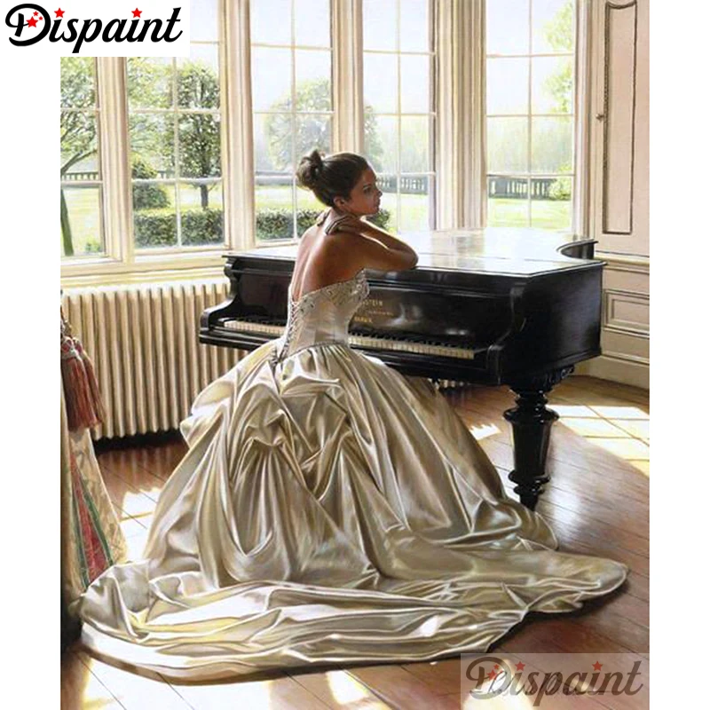 

Dispaint Full Square/Round Drill 5D DIY Diamond Painting "Woman piano" Embroidery Cross Stitch 3D Home Decor A10405