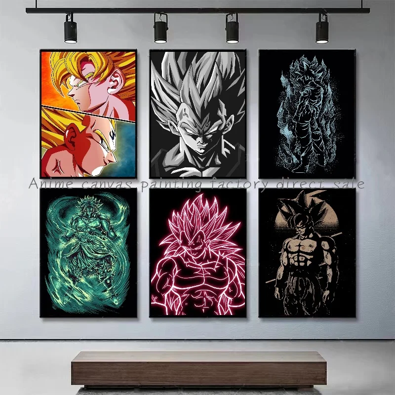 Stylish HD Canvas Drawing Anime Dragon Ball Poster Goku Vegeta Gohan Super Saiyan Poster Cartoon Character Home Decor Picture