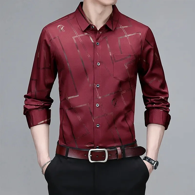 Men\'s Casual and Fashionable Long Sleeved Printed Shirt, Non Ironing and Wrinkle Resistant Business Top