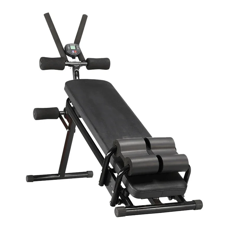 Foldable AB exercise machine, multifunctional adjustable sit-up bench for home fitness, targeting abs and hamstrings.