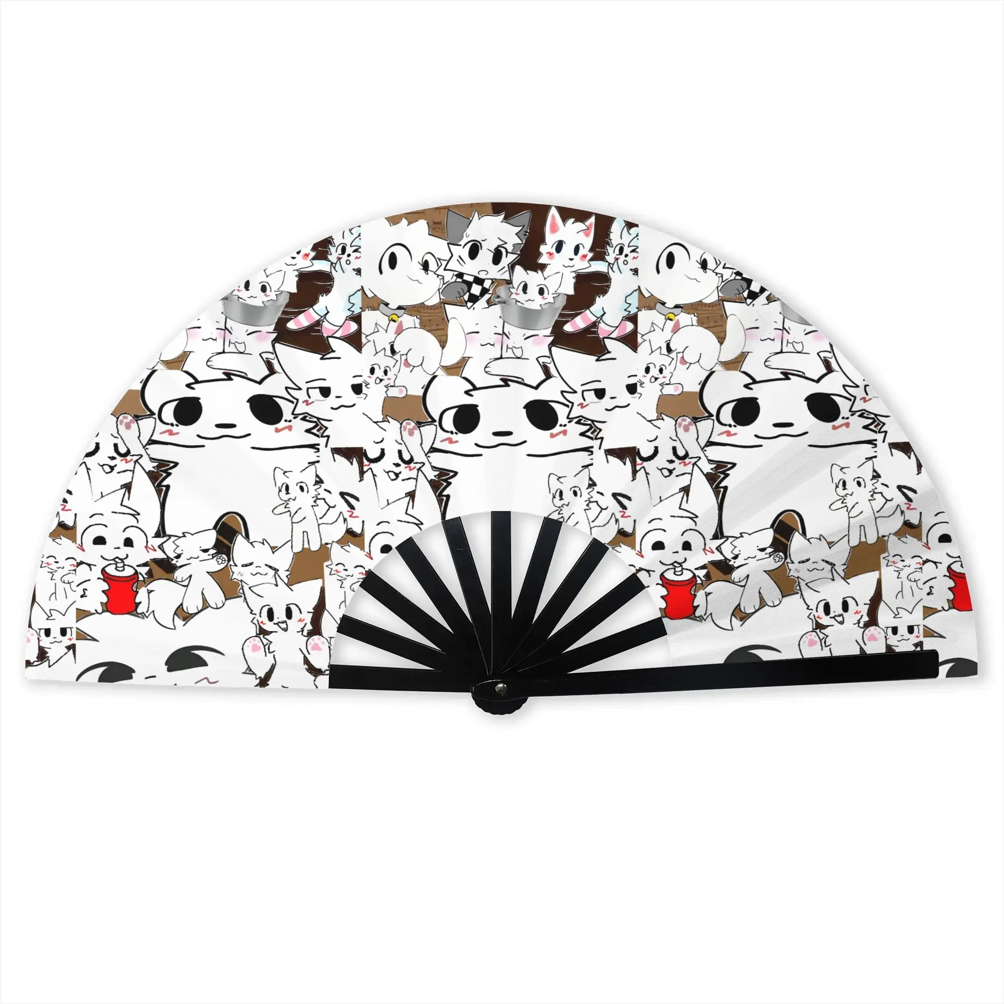 Boykisser Silly Cat Folding Fan Oriental Art Japan Comic High-Quality Polyester Fans Gift Exquisite Decorative Hand Fan
