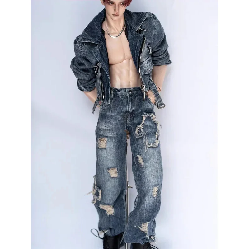 

BJD doll clothes suitable for Uncle 70 ID75 77 size new washed denim jacket+denim pants two-piece set for men