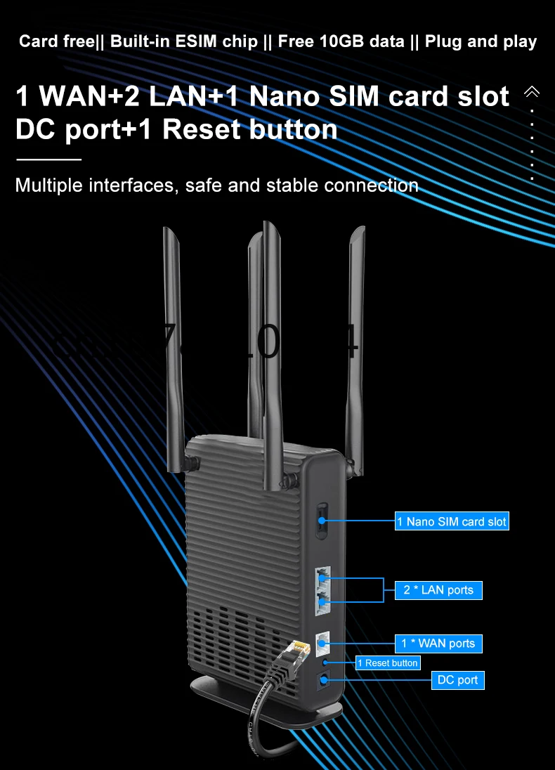 Universal use ESIM MT7628NN wireless router 2T2R MIMO 3G 4G LTE CAT4 wifi hot spot router