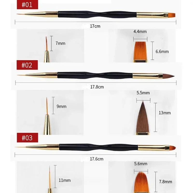 3Pcs Nail Art Liner Brush Set Ultra-Thin Dual End Drawing Pen Gel Painting Tools for Manicure