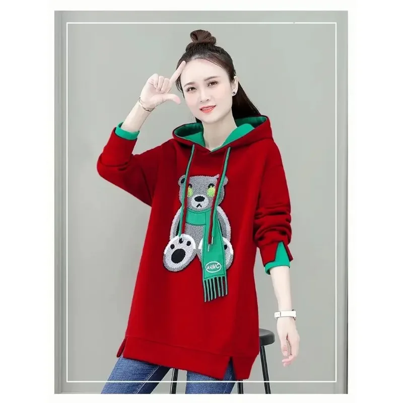 

Kawaii Thick Trendy Cartoon Hooded Sweatshirt Warmth Fleece Women Autumn Winter Thick Loose Top Casual Versatile Jacket Harajuku