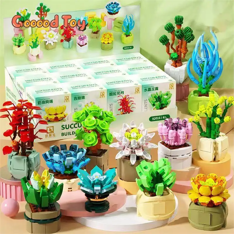 

Blind Box Succulent Plant Series Building Blocks DIY Children Assembling Toy Creative Blocks Brick Random Surprised Gift for Kid