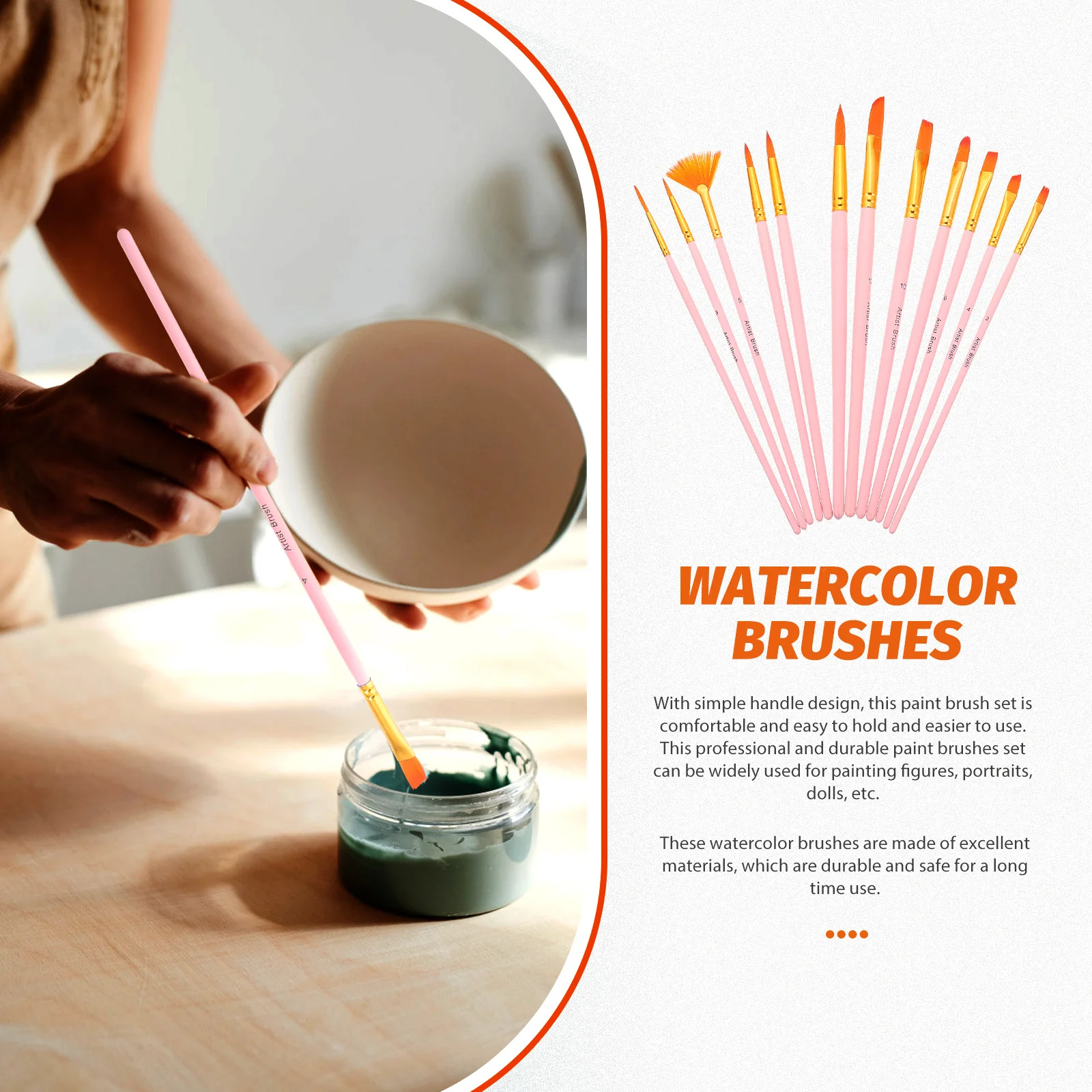 

12Pcs Paint Brush Set Professional Nylon Hair Watercolor Brushes for Acrylic Oil Painting Drawing Supplies Artists Students DIY