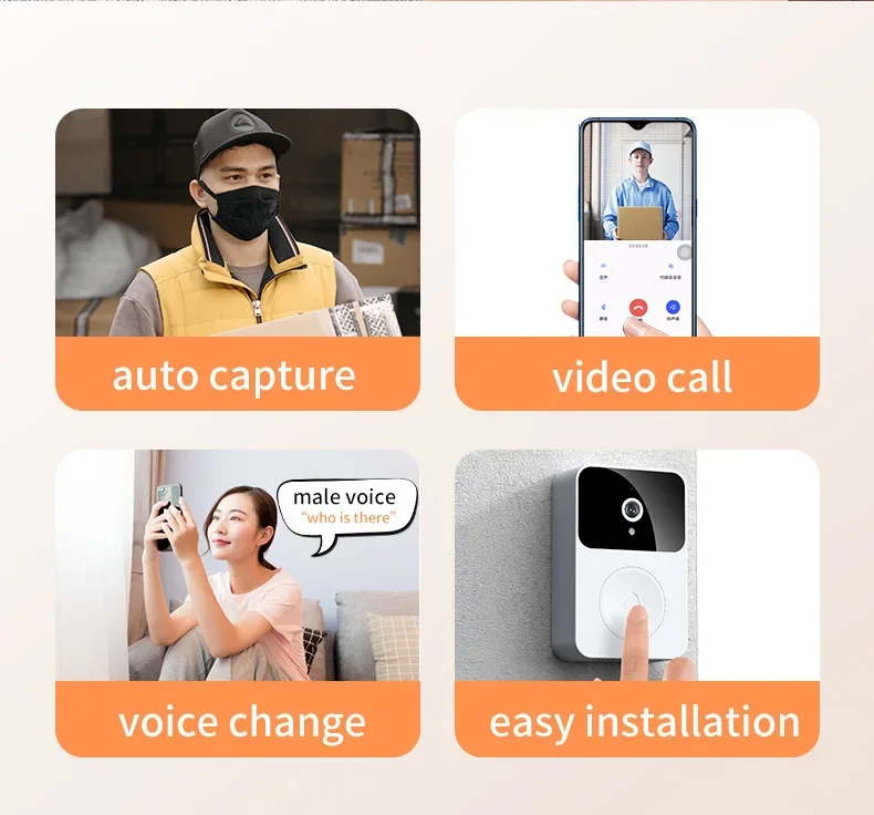 Caméra de sonnette WiFi intelligente sans fil, sonnette vidéo, vision nocturne, changement vocal, batterie intégrée aste