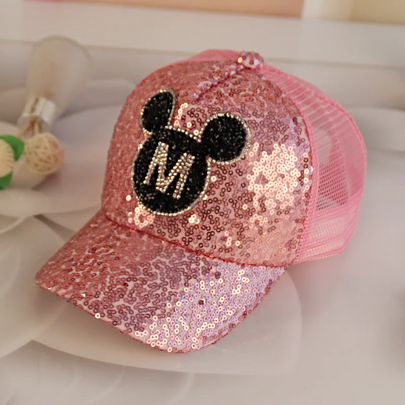 Disney Sequin Baseball Hats Spring and Summer Sun Shading Duckbill Hats Breathable Mesh Children\'s Hats Boys and Girls Gift