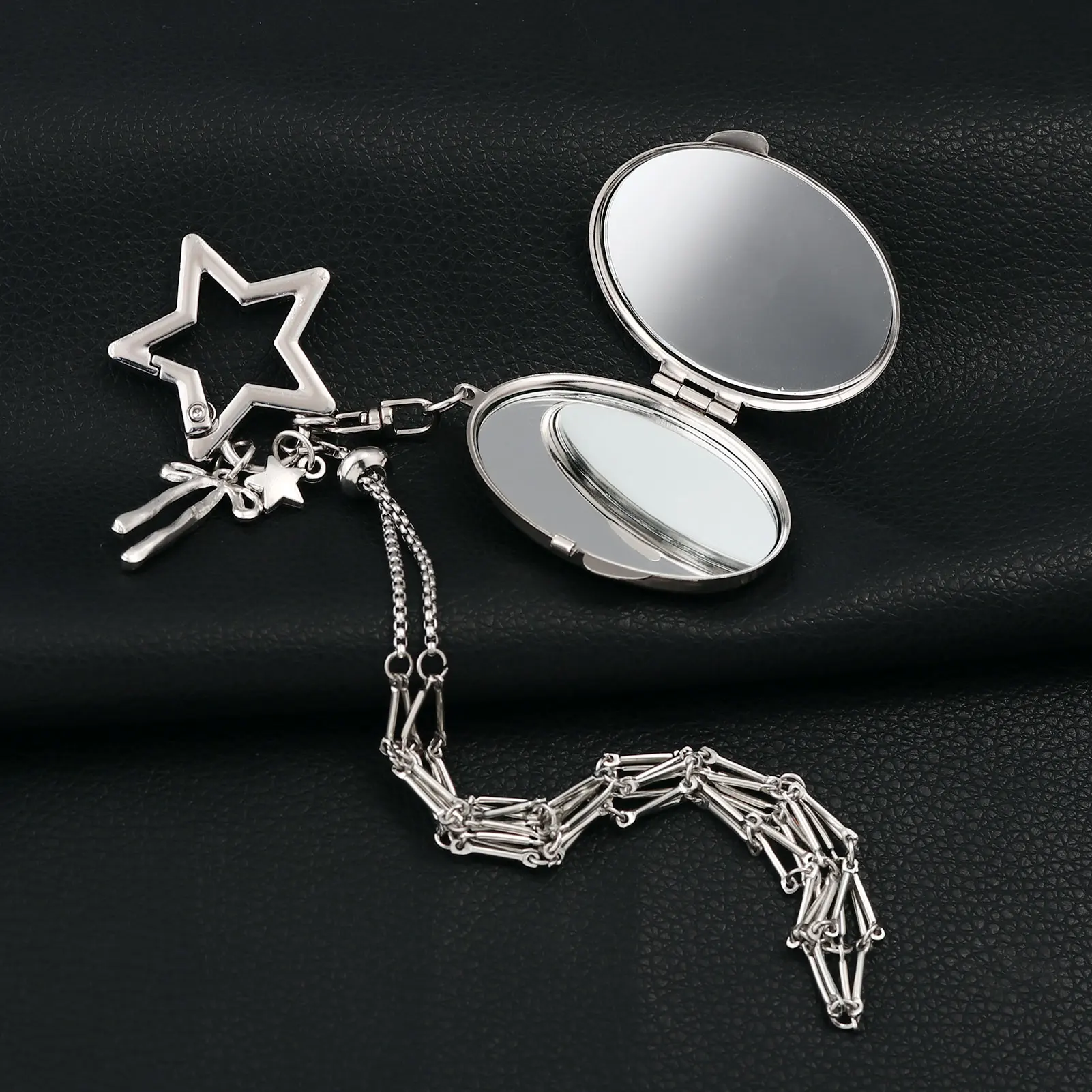 الإبداعية شنقا الزينة الحب ستار سحر شبكة حقيبة أحمر الشفاه حامل الفولاذ المقاوم للصدأ الشفاه بلسم الحقيبة المفاتيح المعدنية #5