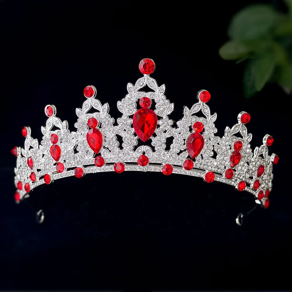 

Baroque Bridal Crown Red Rhinestone Tiara Wedding Birthday Prom Hair Accessories Crystal Tiaras Elegant Headpiece