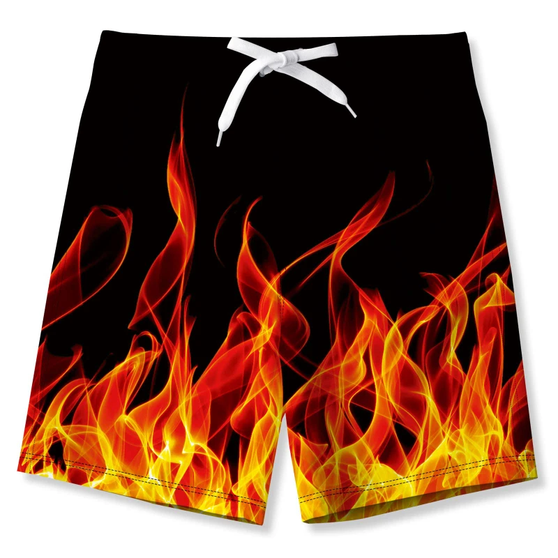 Fashion Men's Beach Shorts 3D Print Flame Pattern Quick Dry Short Pants Summer Casual Summer Swimming Beach Trunks For Men Kids