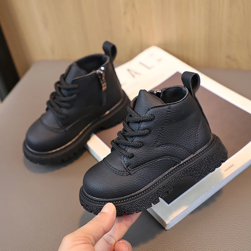 2026 New Kids Leather Chelsea Boots Waterproof Children Sneakers Beige Toddler Snow Boots Girl Autumn Winter Shoe Boy
