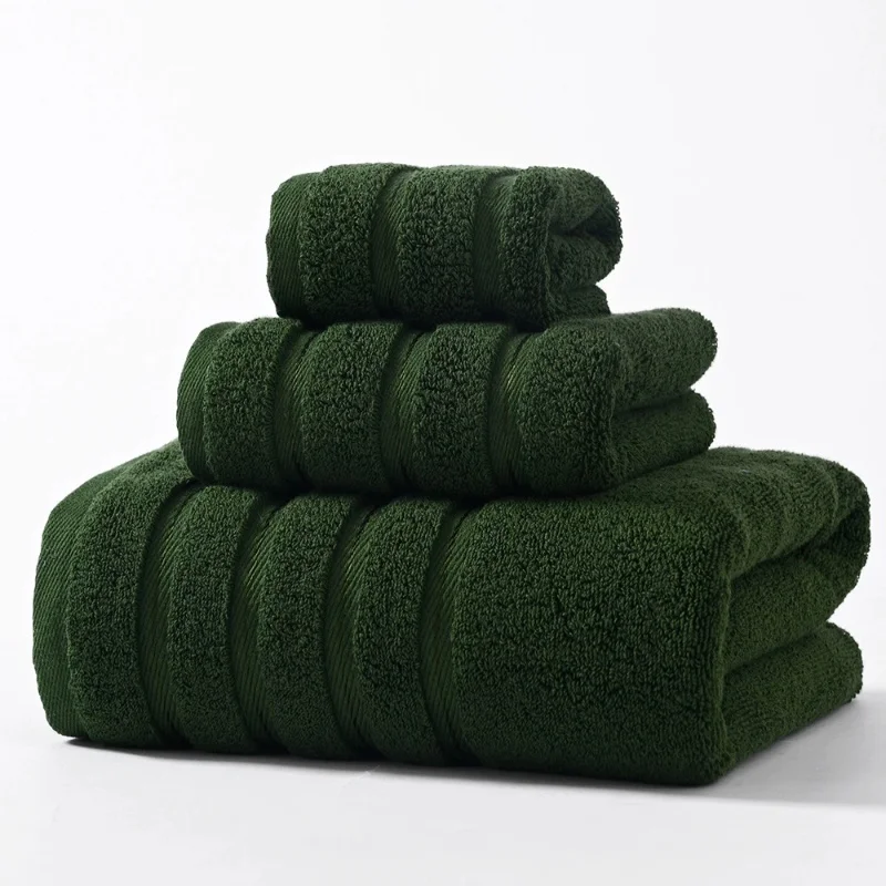 High Quality 100%Cotton Towel Set Bundle Solid Green Hand+Face+Bath Towel Soft Absorbent Washcloth For Hotel Home Gift 3pcs