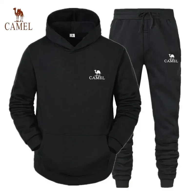 Male and female embroidered camel hood set, outdoor sports running casual set, elegant, new, spring and autumn