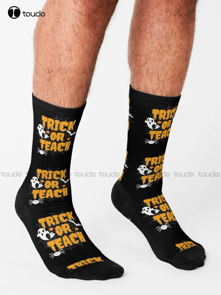 Trick Or Teach Cute Halloween Socks Mens White Socks Unisex Adult Teen Youth Socks 360° Digital Print Gd Hip Hop Gift Retro Art