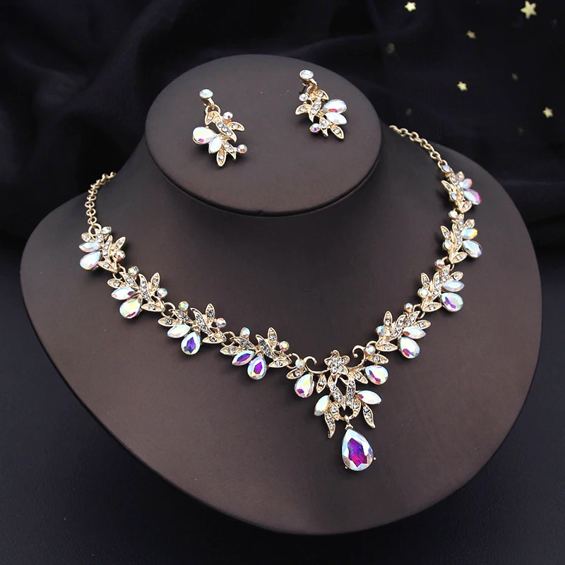 Luxury 3 pcs Wedding jewelry sets for women dangle earrings and necklace sets Bridal Costume Accessory