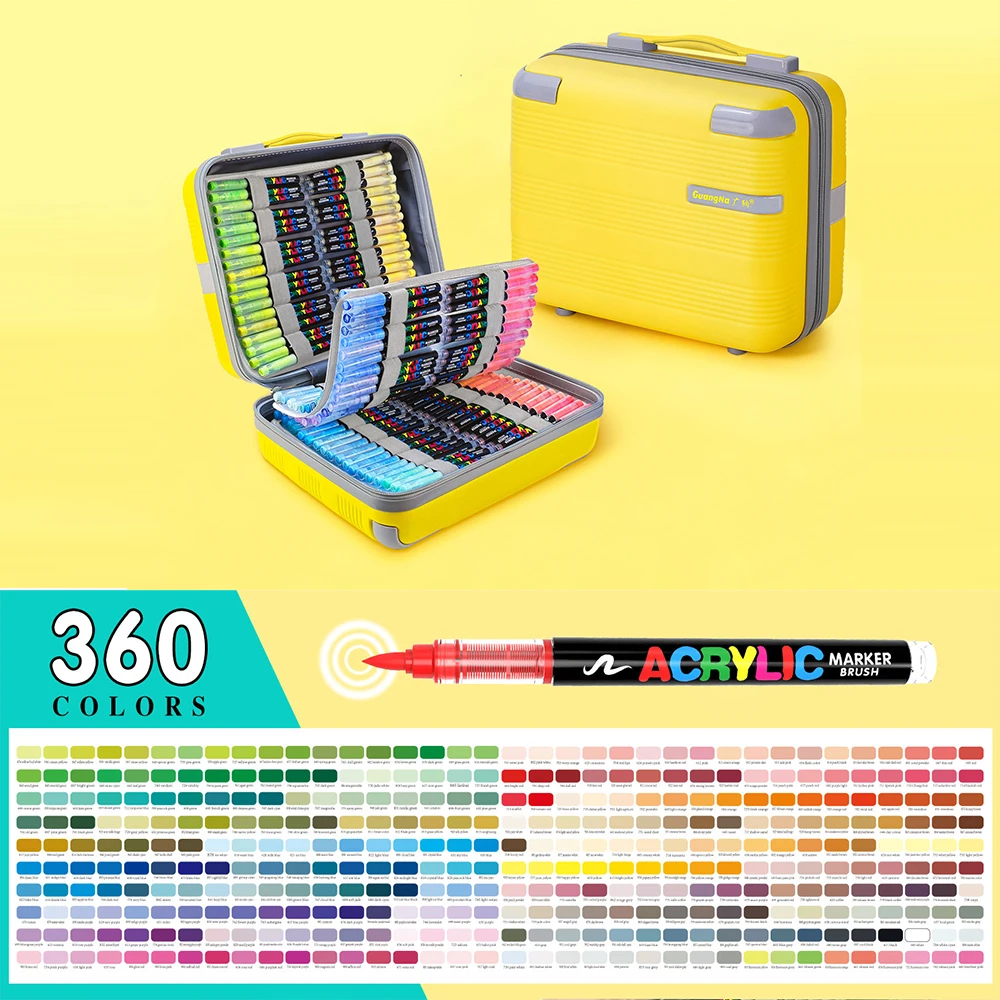 

GN 360 Colors Set Acrylic Paint Markers Brush Tip Paint for Rock Painting Festival Gift DIY Art Pens Comes Remove Luggage