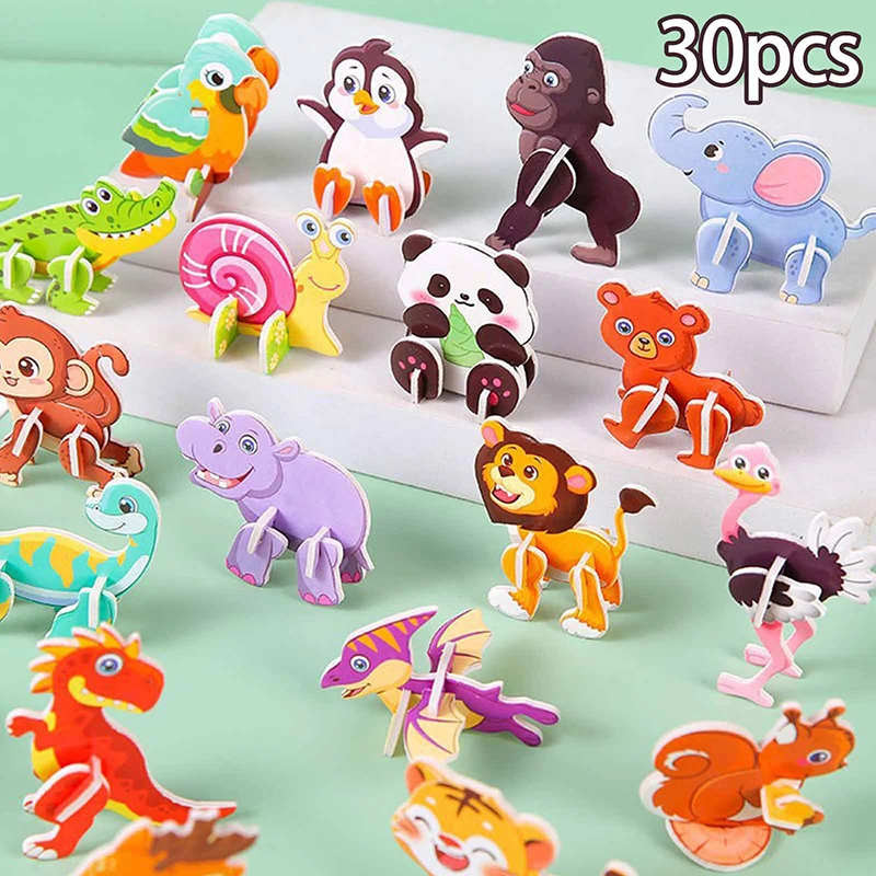 30pcs Mini Animal DIY Paper Jigsaw Puzzles Toys for Kids Birthday Party Favors Kindergarten Rewards Baby Shower Pinata Filler