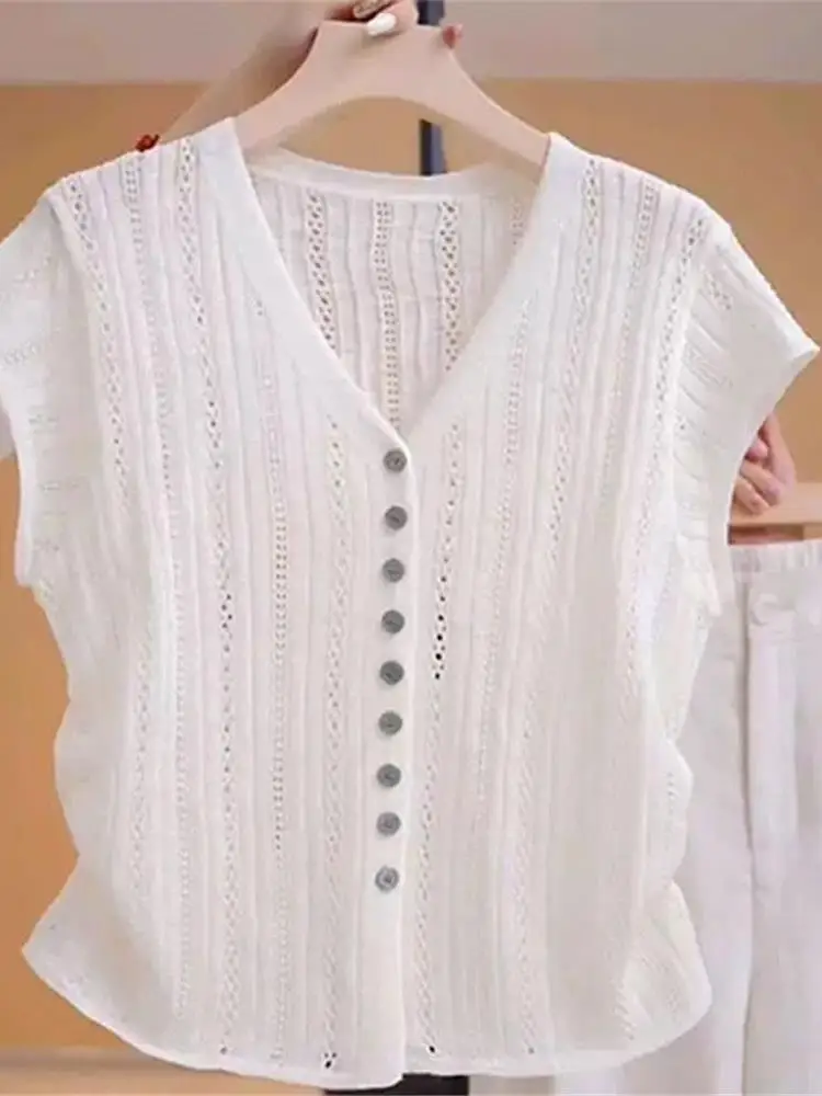 

2025 New Design Hollow out ort Sve Knitwear Women's Summer Slimming Open Cardigan Quali Faionable Top Chinese Made