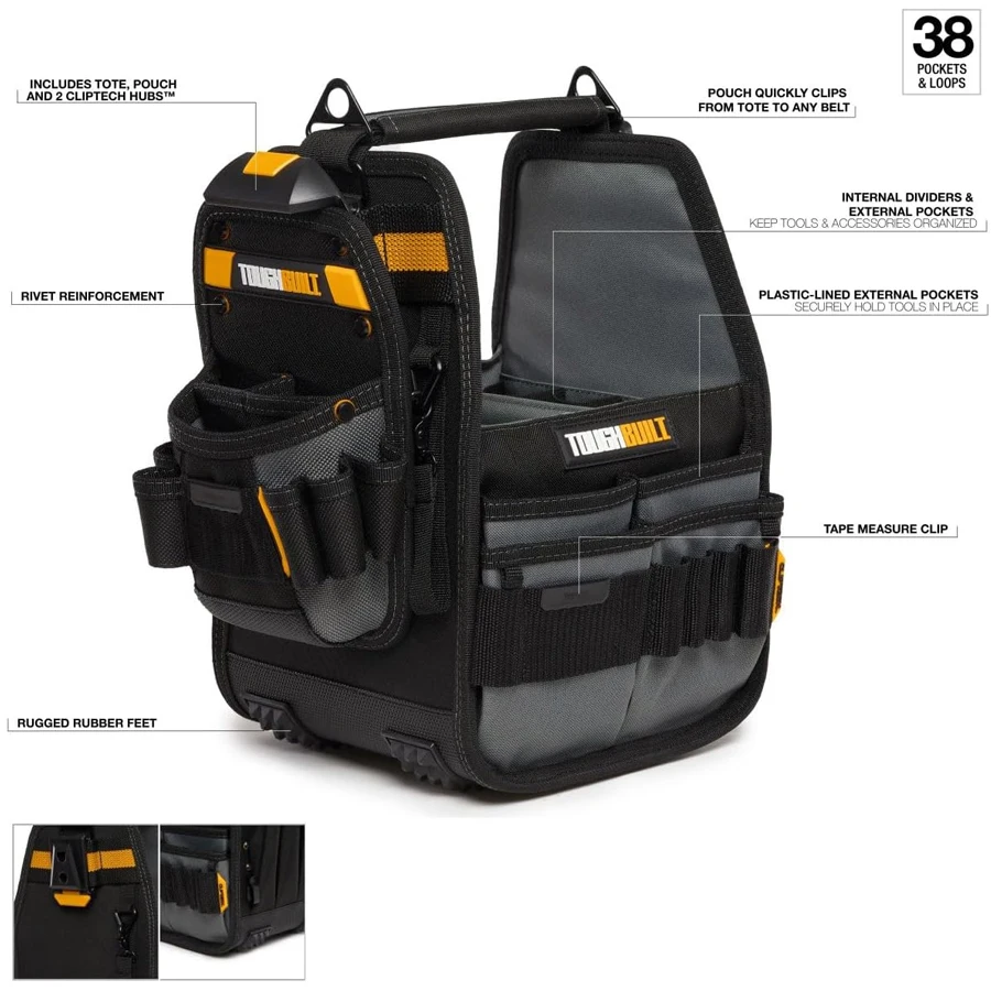 Imagem -02 - Toughbuilt Tote Pouch com Cliptech Tote Pouch Inclui Hubs Cliptech 31 Bolsos e Loops Tb-ct1808