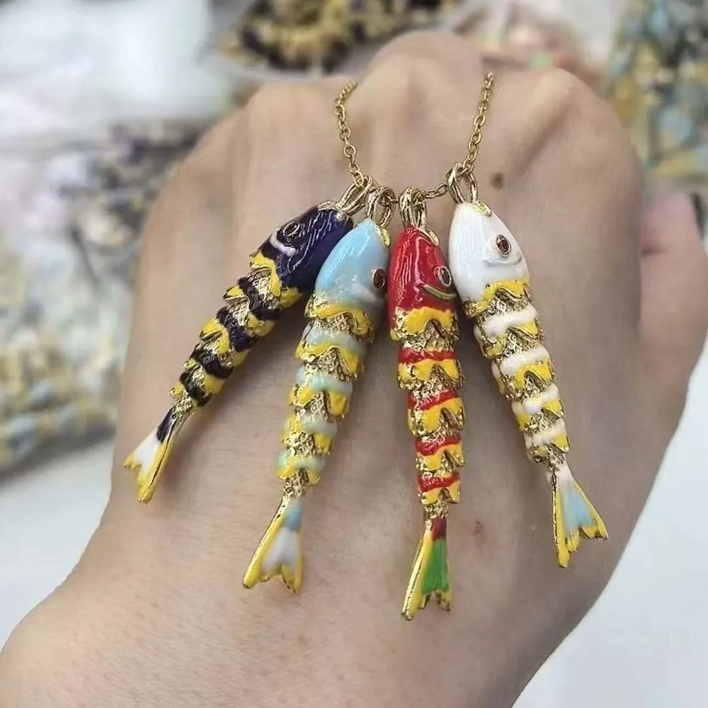 Carp Plated Enamel Fish Charms Jewelry Accessories 3D Brass Colorful Small Koi DIY Pendants Waterproof Movable Mini Metal Fish