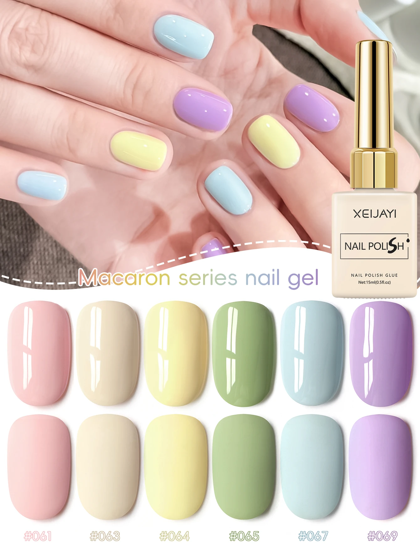 

XEIJAYI 6pcs 15ml Gel Nail Polish Set Colorful Semi Permanent UV Gel Polish Kits All For Manicure Kit Soak Off UV LED Vernis
