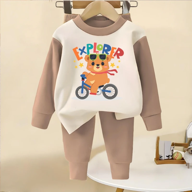 2026 Autumn Winter Thicken Warm Kids Casual Sleepwears Sets Boys Home Clothing Suit Children's Long Sleeve Bottom Clothes 2pcs