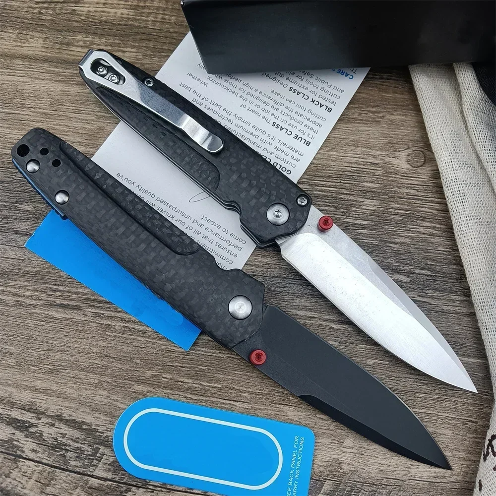 Bm 485 valet bolso faca dobrável d2 cetim lâmina lisa alças de fibra carbono facas táticas ferramenta acampamento flipper faca clipe