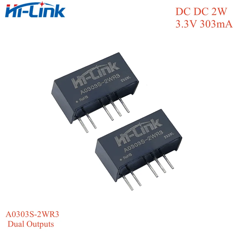 2pcs/lot Hi-Link DC DC A0303S-2WR3 2W ±3.3V ±303mA Power Supply Module Household Dual Output ic DCDC Intelligent Converter Mini