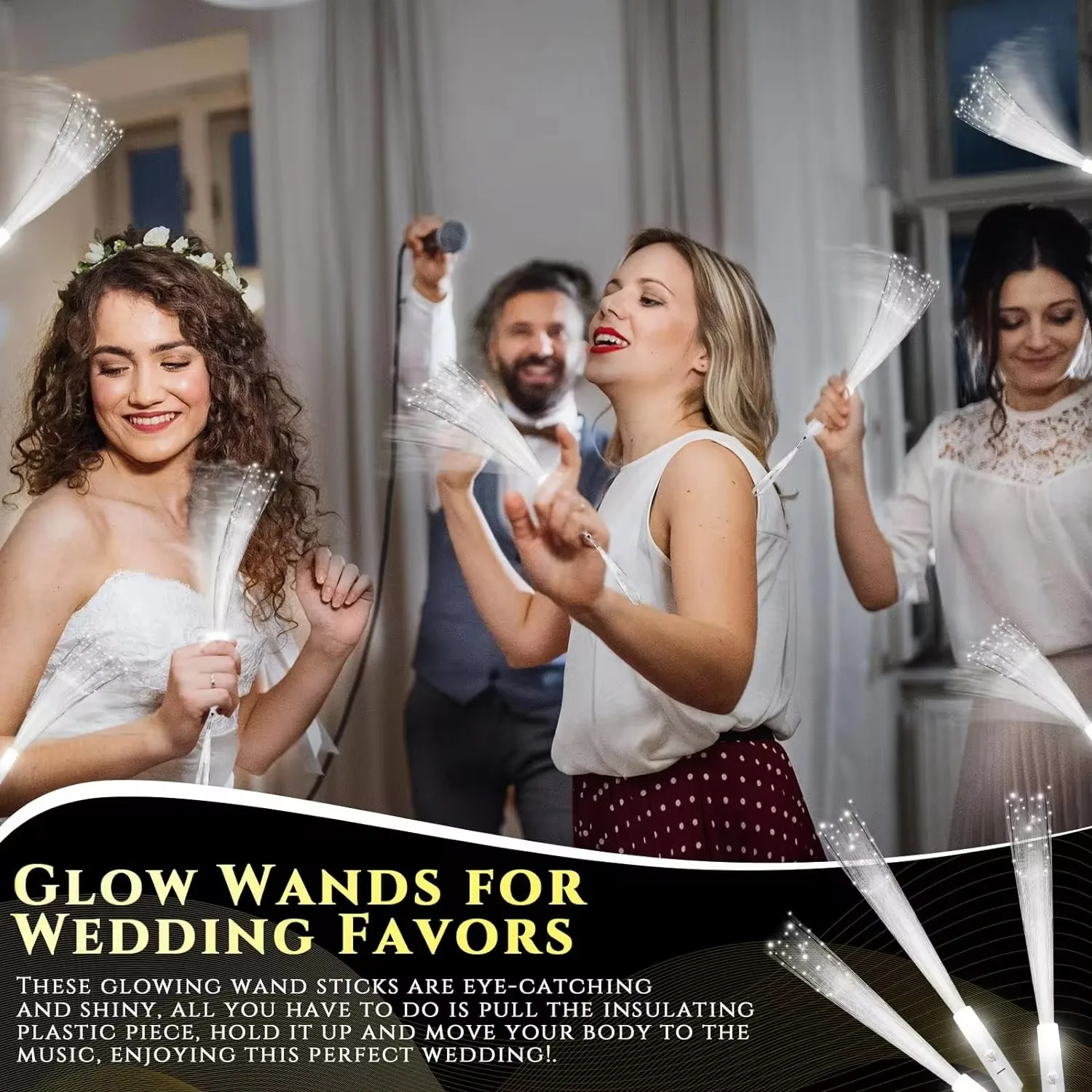 Long White Fiber Optic Stick 3 Mode Wedding Sparkler LED Light Up Wand Glow Party Supply Wedding Favor Bridal Shower 24/48/72Pcs
