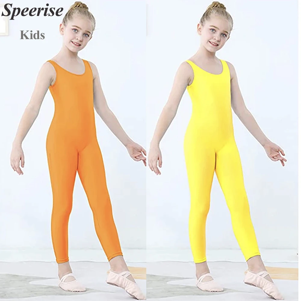 Niños Niñas Spandex tanque Unitard traje de cuerpo completo sin mangas Ballet danza mono de una pieza mono de gimnasia traje de baile